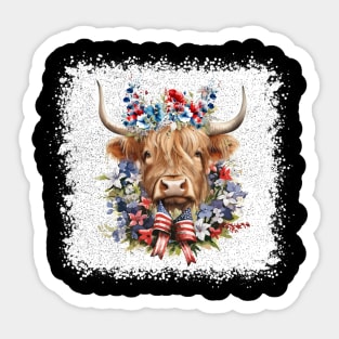 4th Of July Long Haired Calf USA  Cow Sticker